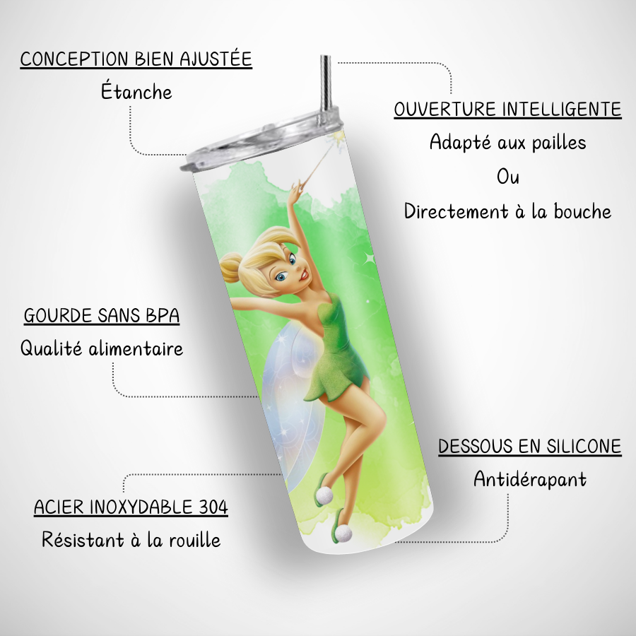 Gourde-personnalisee-fee-clochette-Gourde-avec-paille-a-personnaliser-disney-Tumbler-personnalise-peter-pan