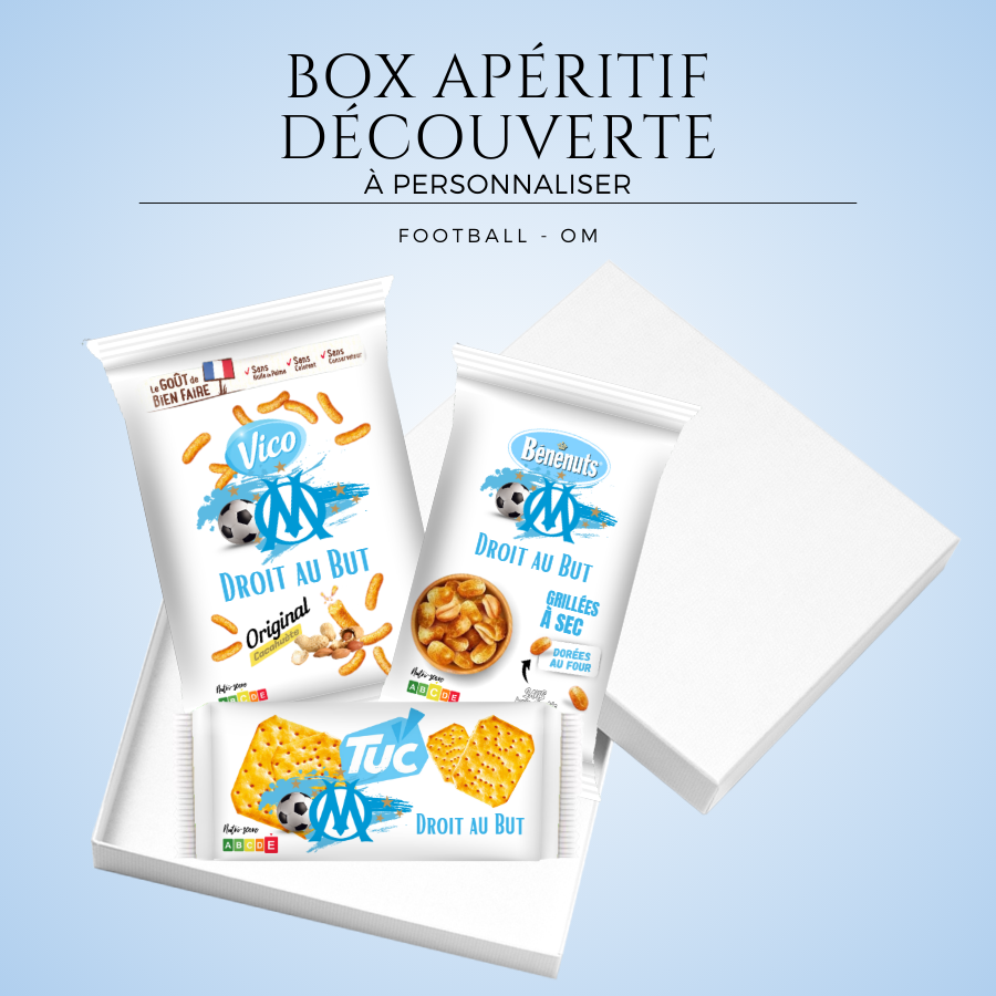 Box-aperitif-a-personnaliser-football-marseille-Coffret-gateaux-sales-personnalisable-foot-om-Coffret-cadeau-aperitif-personnalise-foot-ball-marseille