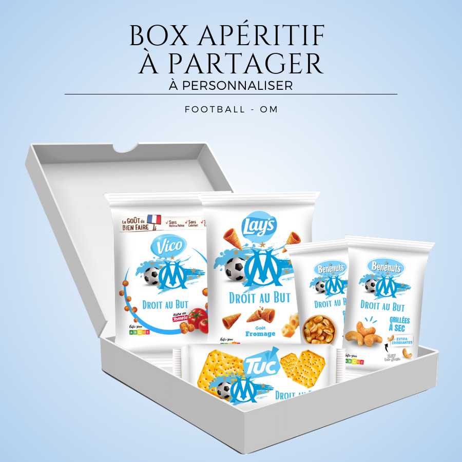Box-aperitif-a-personnaliser-football-marseille-Coffret-gateaux-sales-personnalisable-foot-om-Coffret-cadeau-aperitif-personnalise-foot-ball-marseille