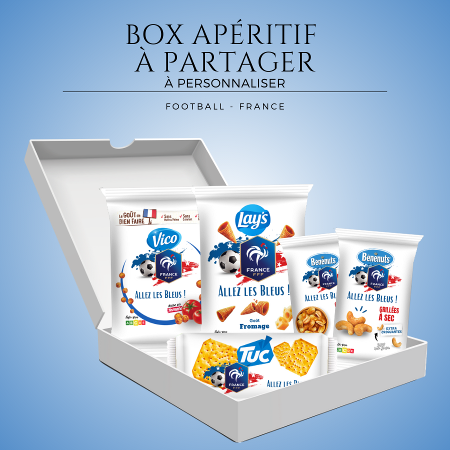 Box-aperitif-a-personnaliser-football-france-Coffret-gateaux-sales-personnalisable-foot-france-Coffret-cadeau-aperitif-personnalise-foot-ball-france