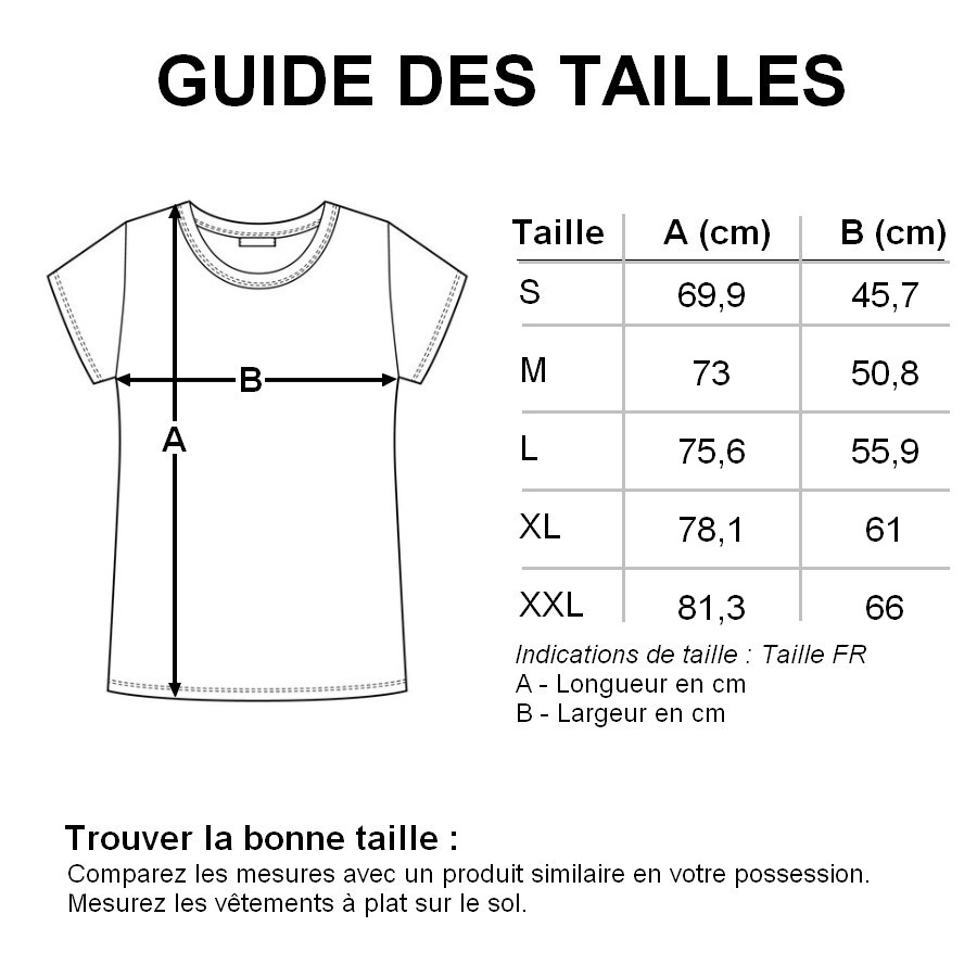 Guide des tailles tee shirt col V homme