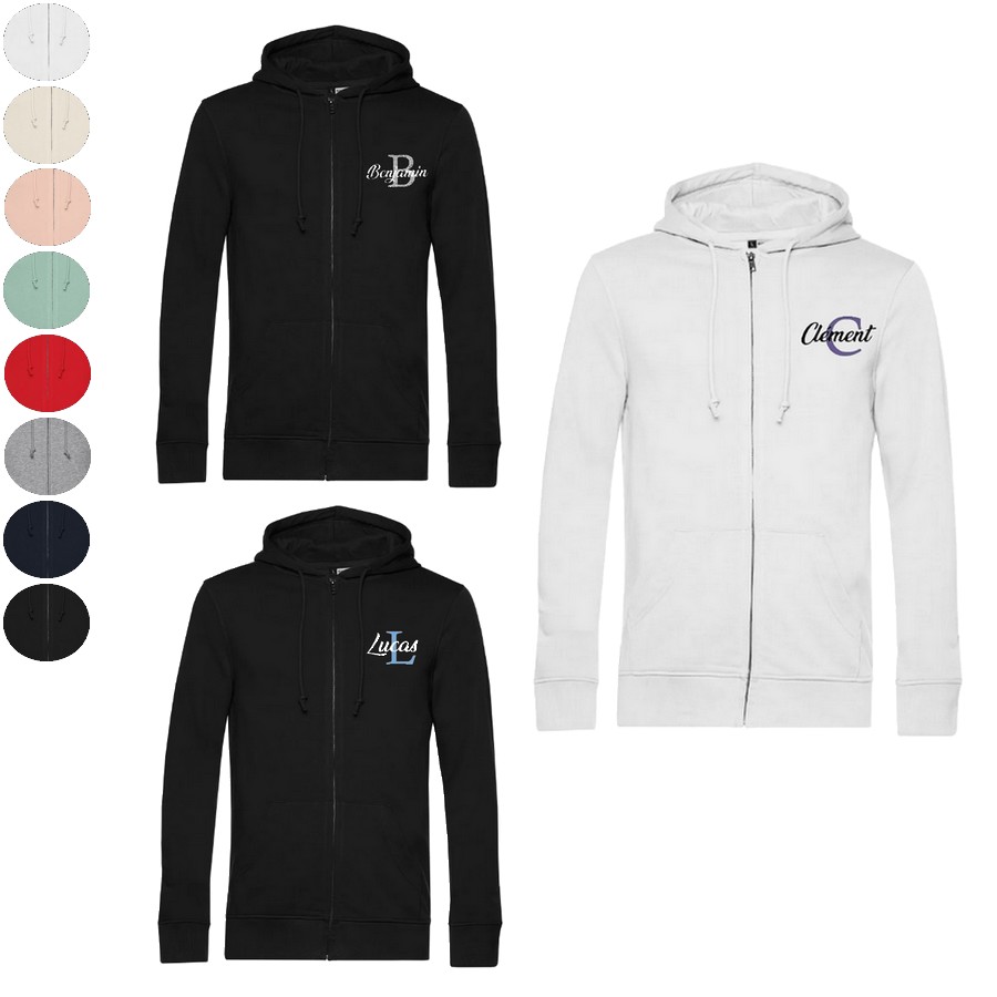 Sweat zippé à capuche homme personnalisé Prénom