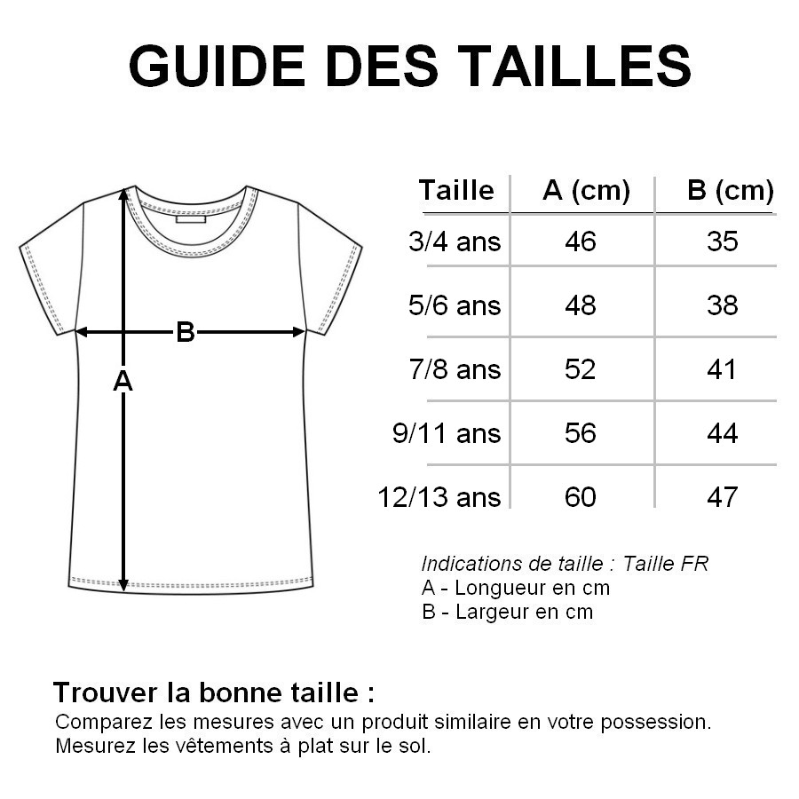 Guide des tailles tee-shirt enfants