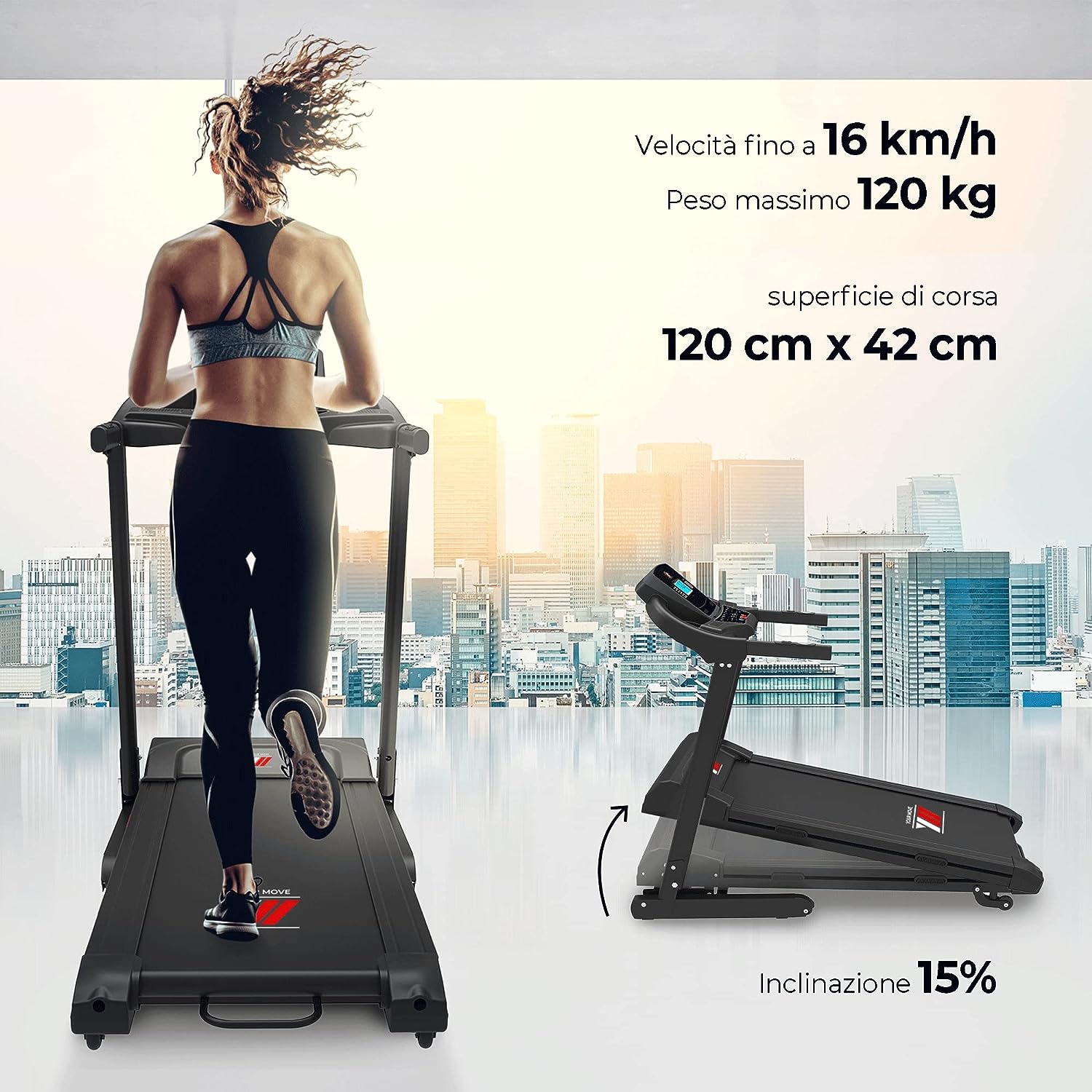 Tapis De Marche électrique YM – Pliable, Inclinaison Max 12%, Vitesse Max 14 Km/h, Avec Affichage LCD, Mesure Pouls, Timer