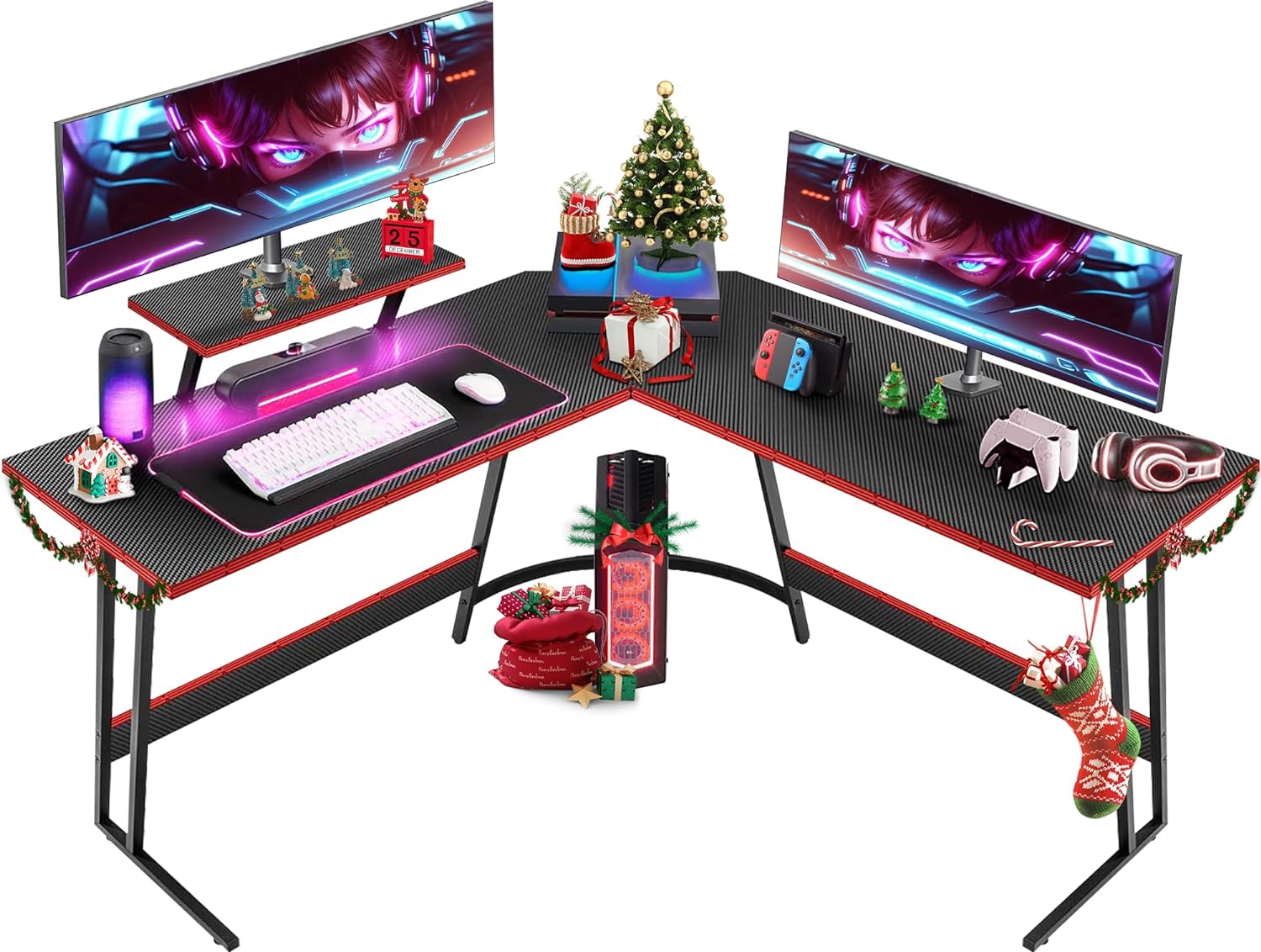Bureau Gaming Angle L Avec Support Moniteur - Noir 127x127 Cm - Métal - NEUF