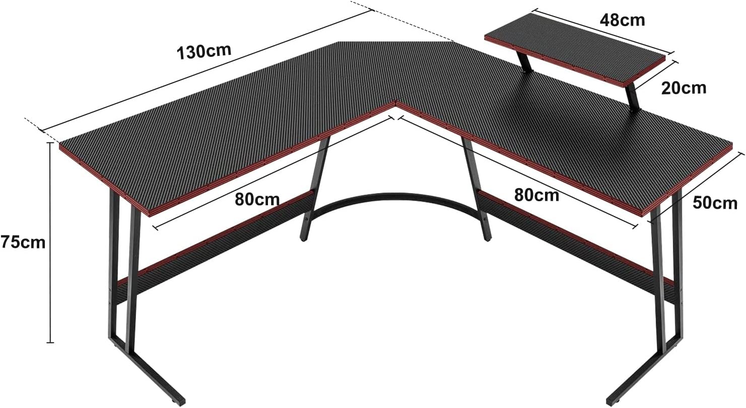 Bureau D'angle 140*140*138 Cm Bureau En L Avec Huche, Support D'écran