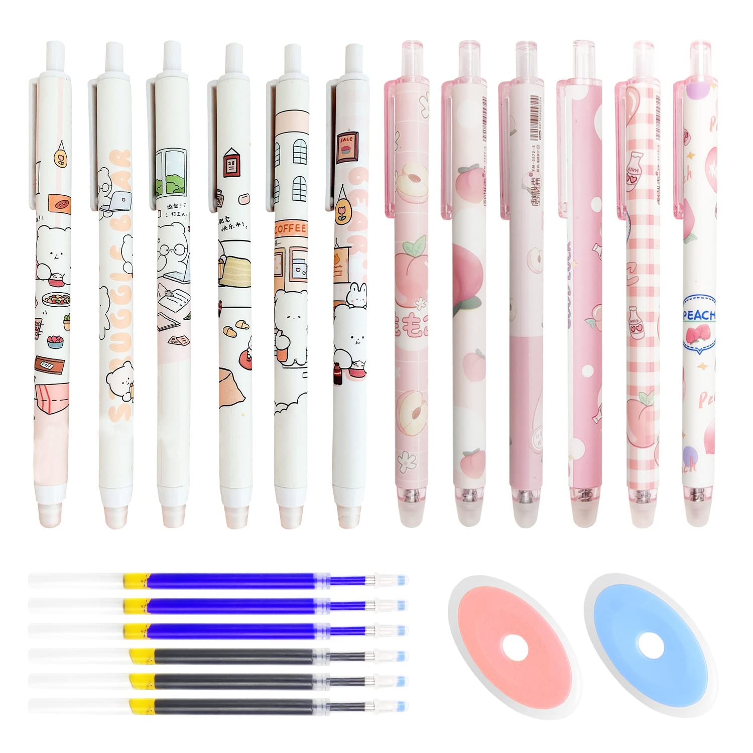 12 Couleurs Stylos Effaçables, 0.5mm Stylo Gomme, Stylos à Bille avec  Gomme, Tylo Roller en Couleur pour Enfants, Adultes, École, Bureau