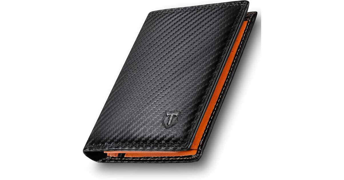 TEEHON Portefeuille Homme Cuir Véritable RFID - 10 Cartes, Porte-Monnaie, Noir Orange