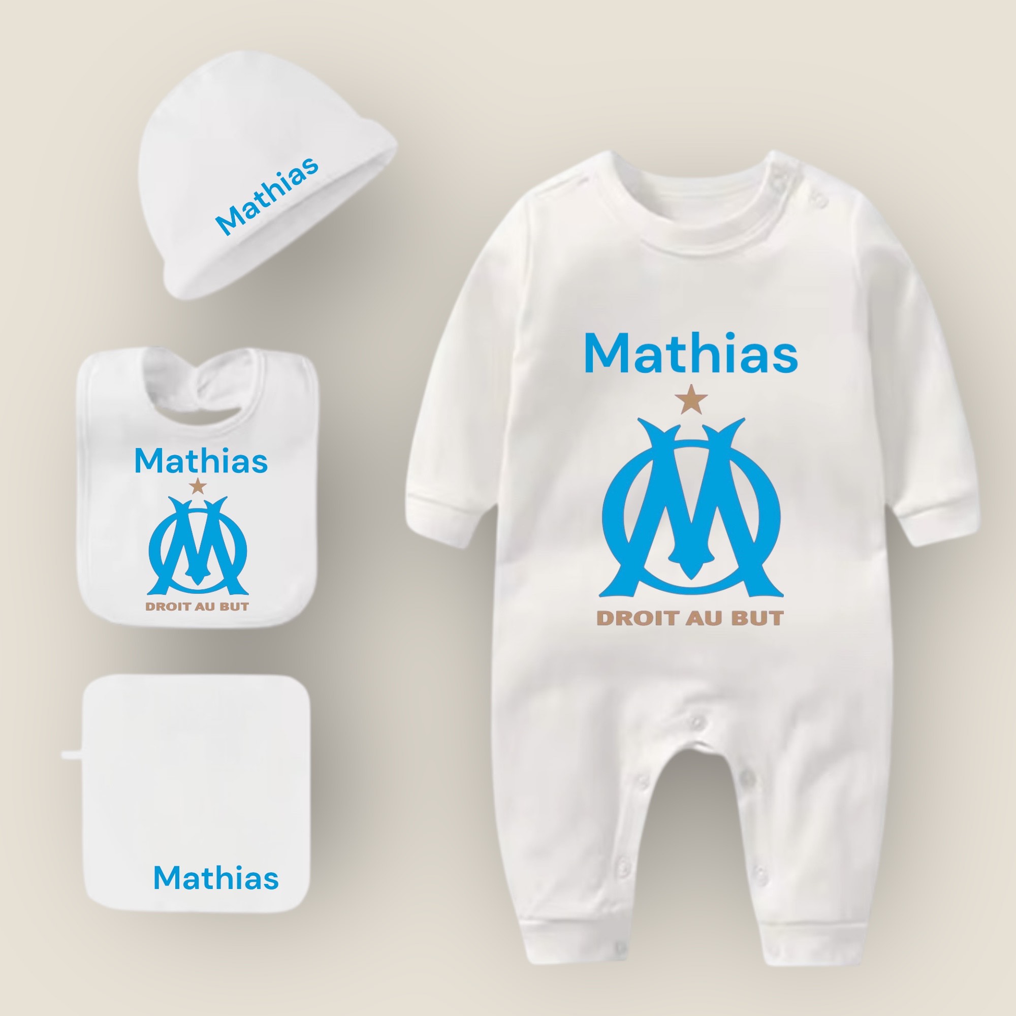 Grenouillère Bébé Garçon Olympique De Marseille OM - Collection Officielle 100% Coton