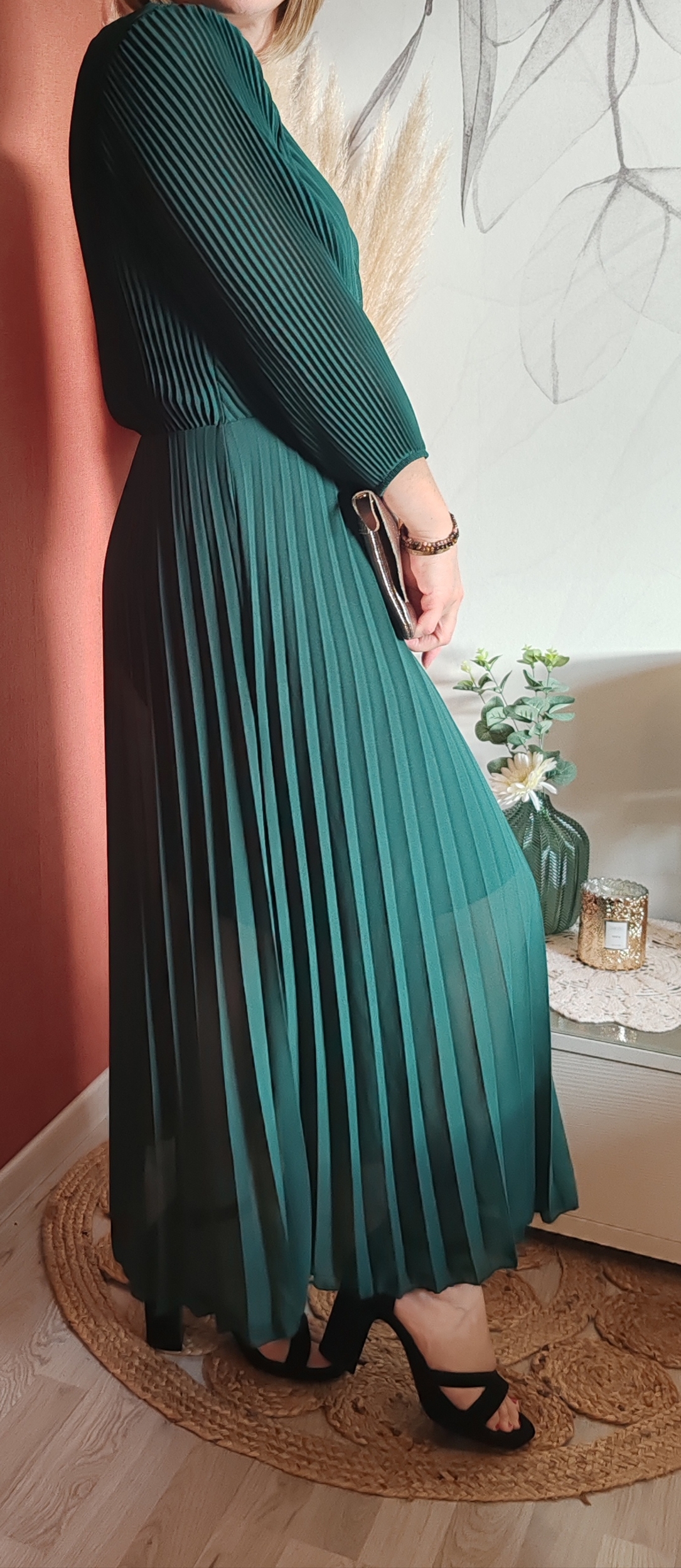 Robe longue plissée vert sapin