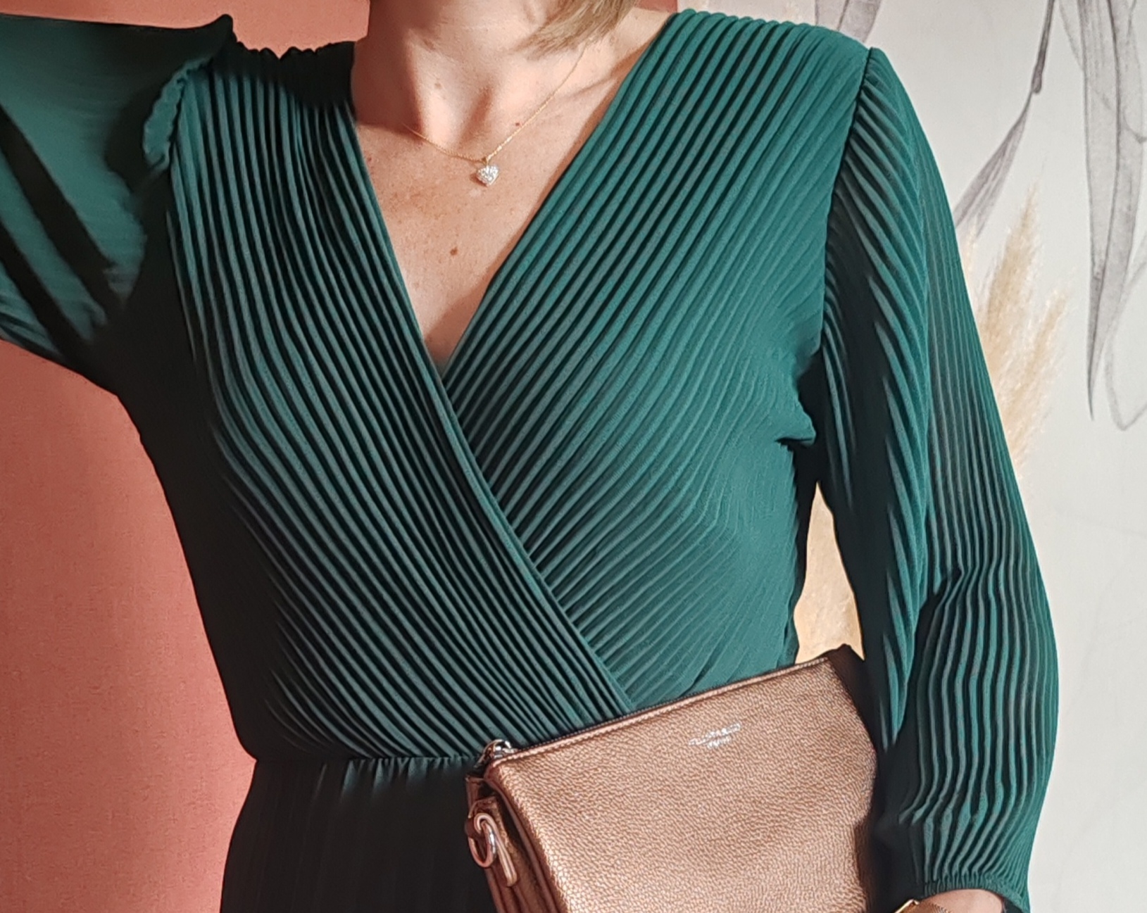 Robe longue plissée vert sapin