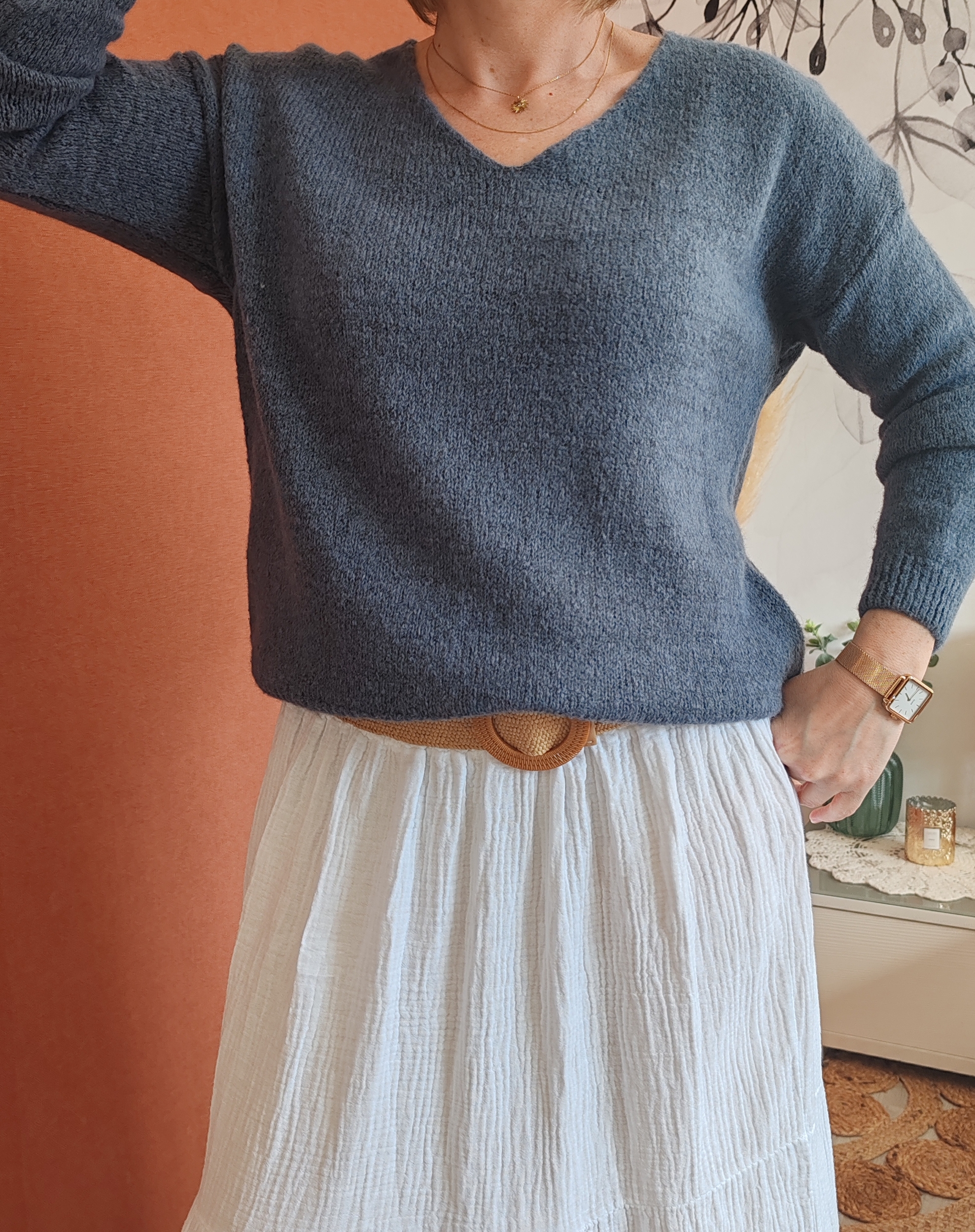 Pull En Cuir Doré Gris, Noir, Bleu - Tony Lambert Collections, Taille M Femme, Occasion Très Bon état