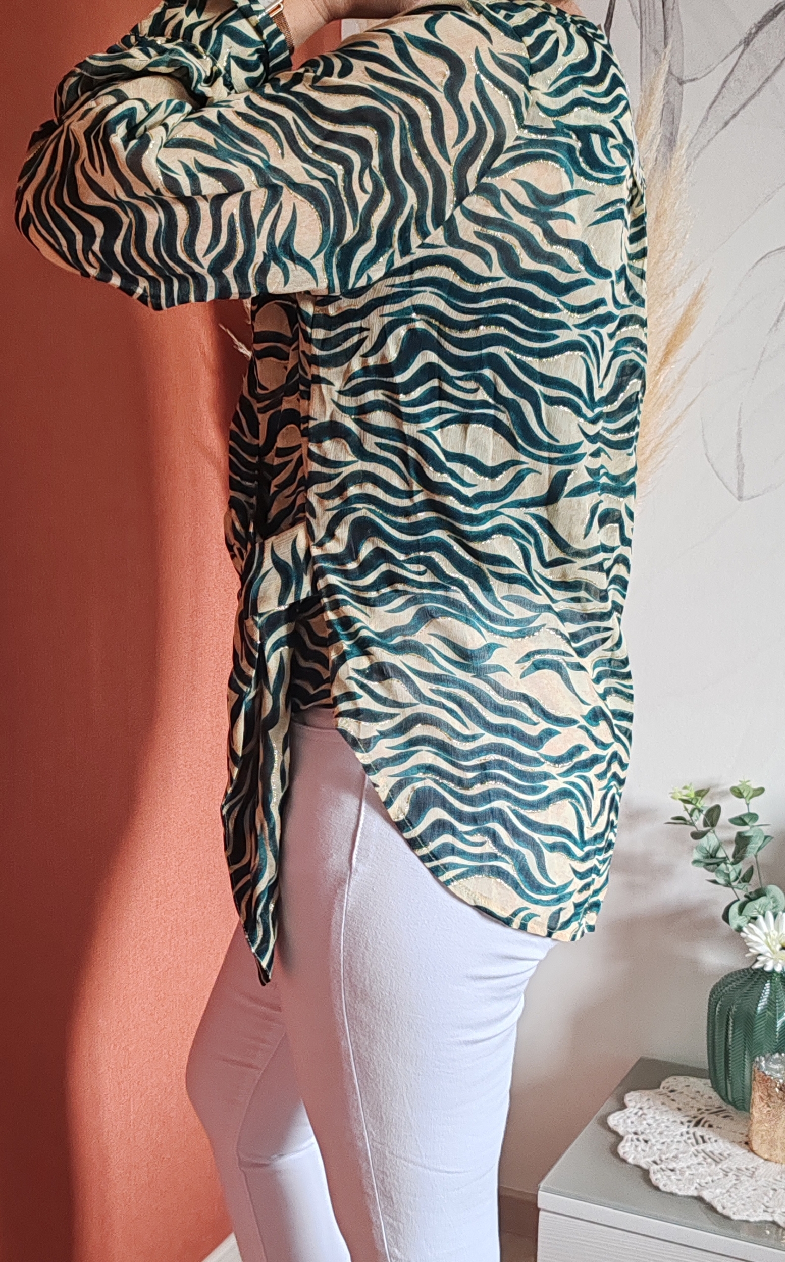 Blouse imprimée vert et doré