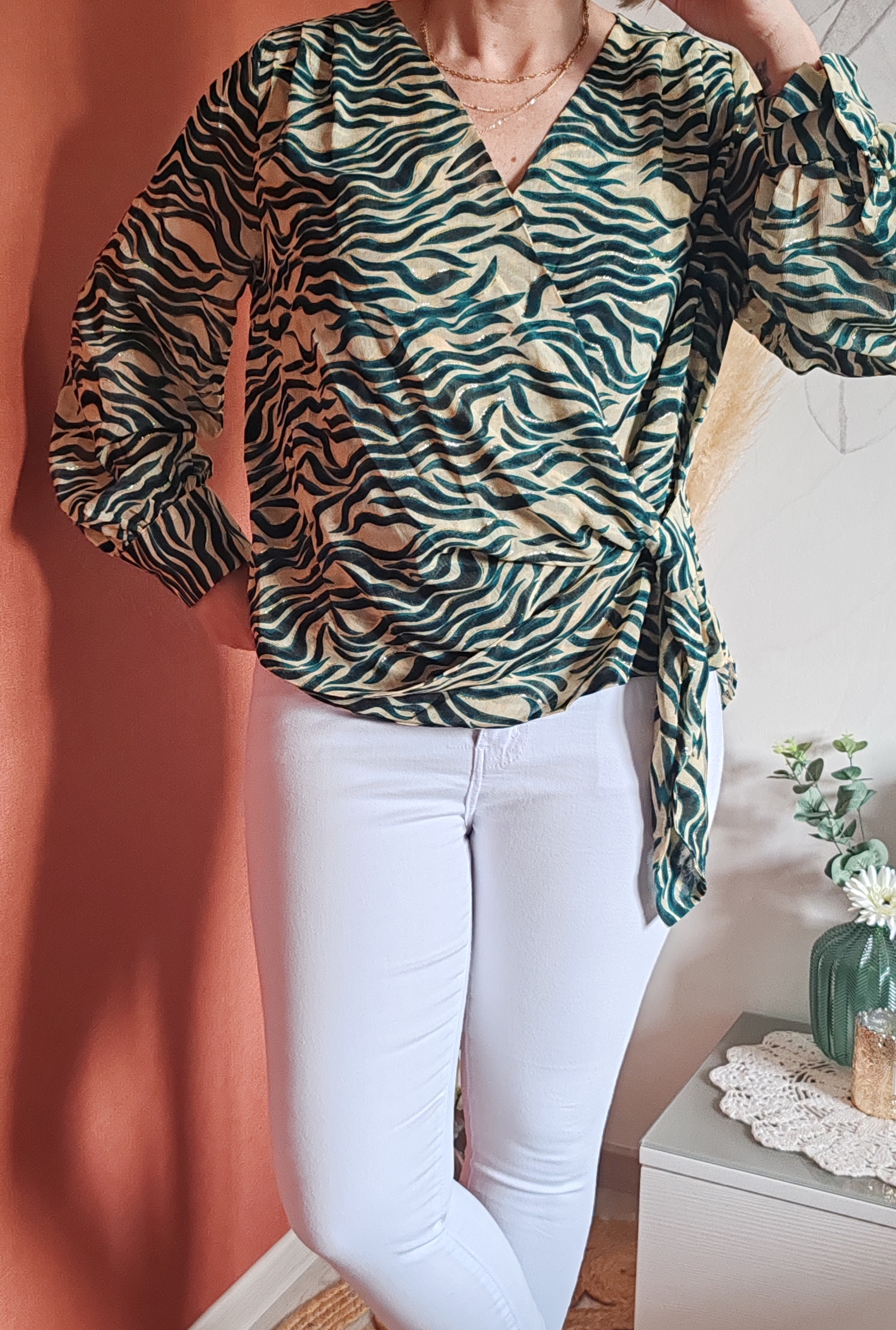 Blouse imprimée vert et doré