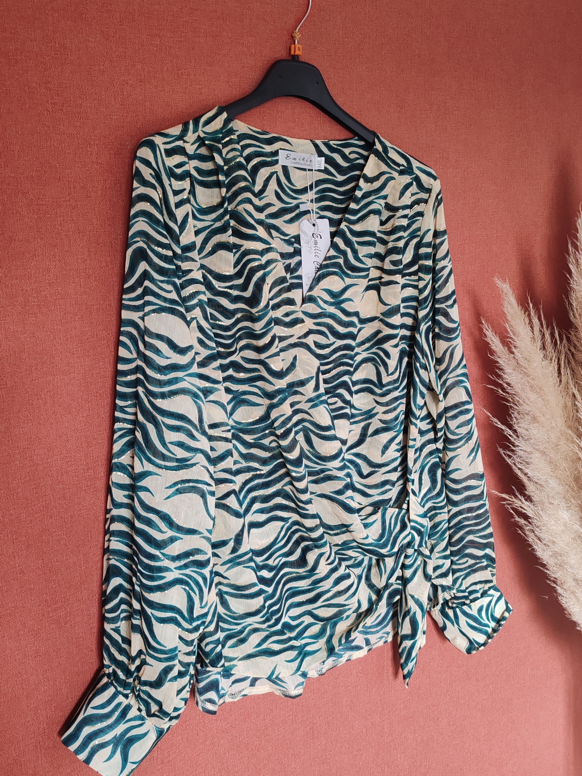 Blouse imprimée vert et doré