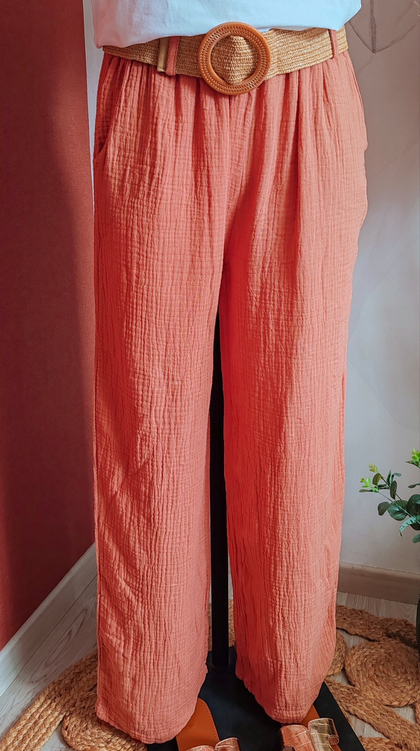 Pantalon gaze de coton bois de rose
