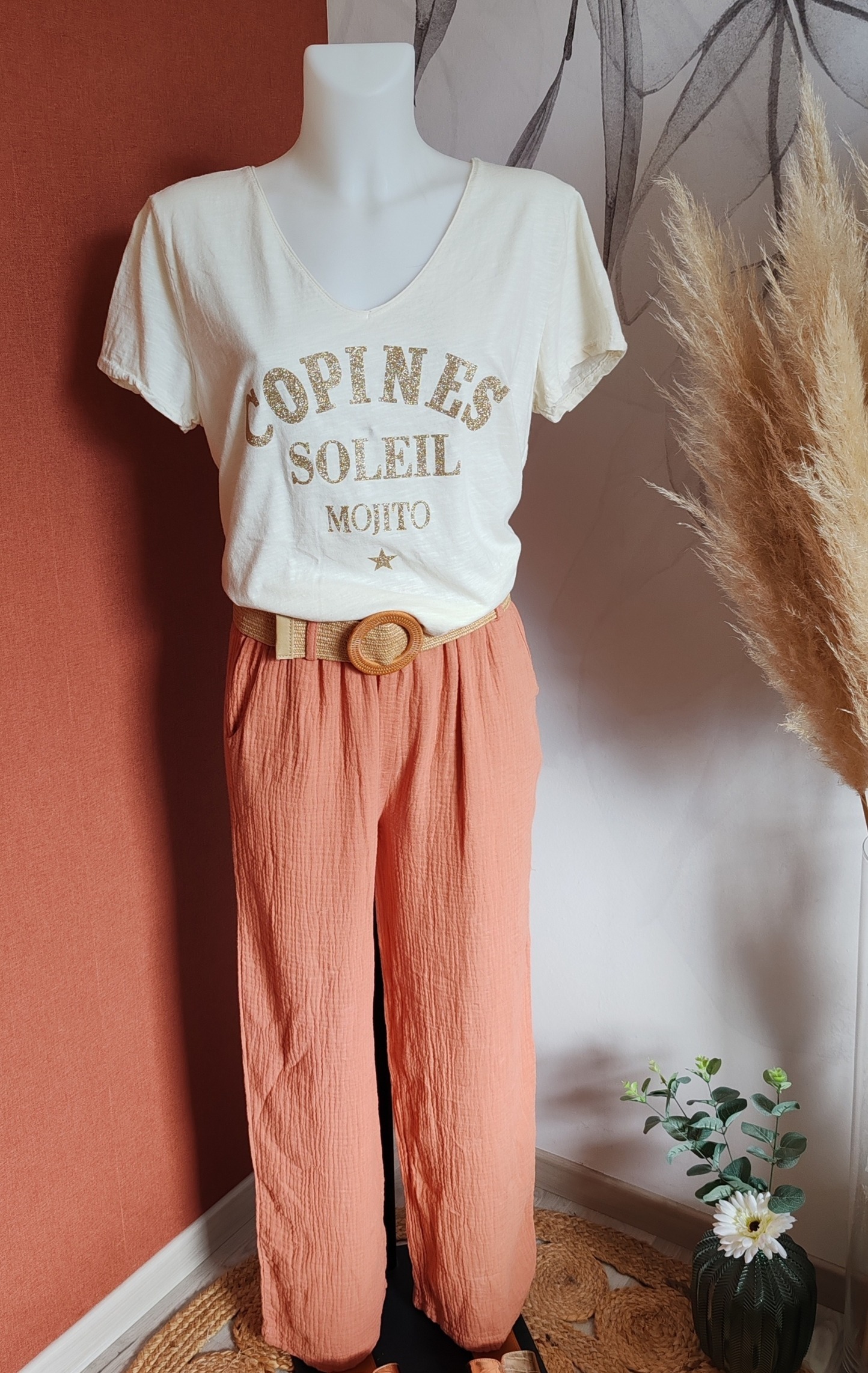 Pantalon gaze de coton bois de rose