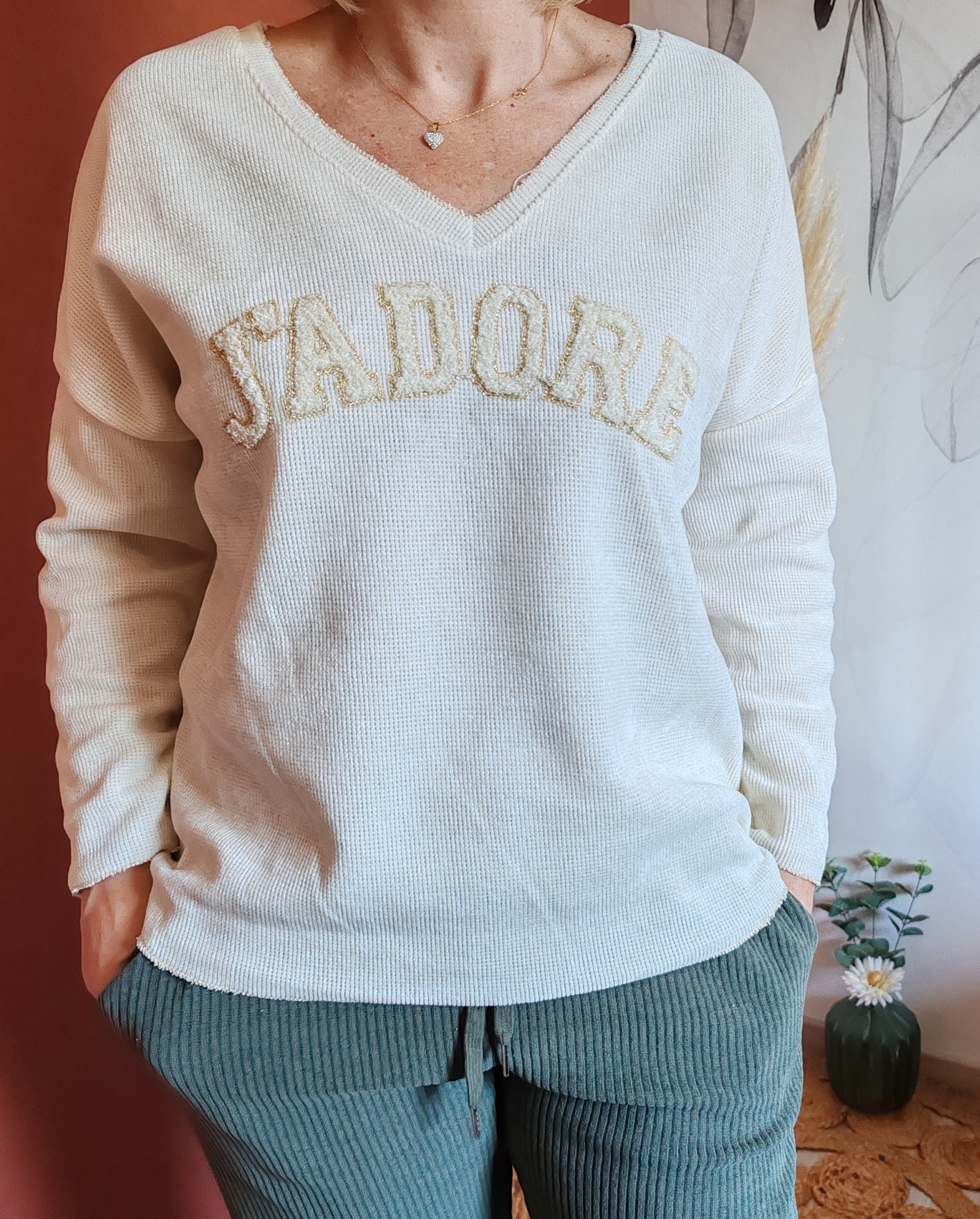 Pull Côtelé Velours Mint Velvet – Taille 8 – Couleur Crème/rose Ombré – Manches Longues