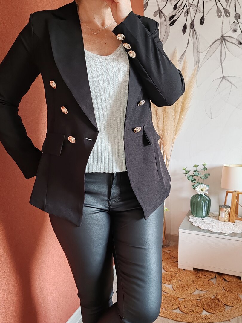 Blazer Militaire Zara TRF Noir Et Or - Taille S, Coton, Neuf Avec étiquettes