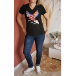 Tee shirt noir motif Perroquet multicolore en sequins
