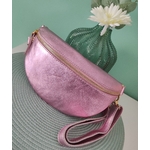 Sac banane cuir rose brillant