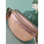 Sac banane cuir bronze et raphia