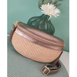 Sac banane cuir bronze et raphia