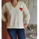 Pull col V Coeur rouge