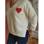 Pull col V Coeur rouge