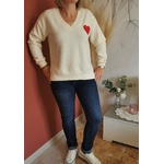 Pull col V Coeur rouge