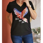 Tee shirt noir motif Perroquet multicolore en sequins