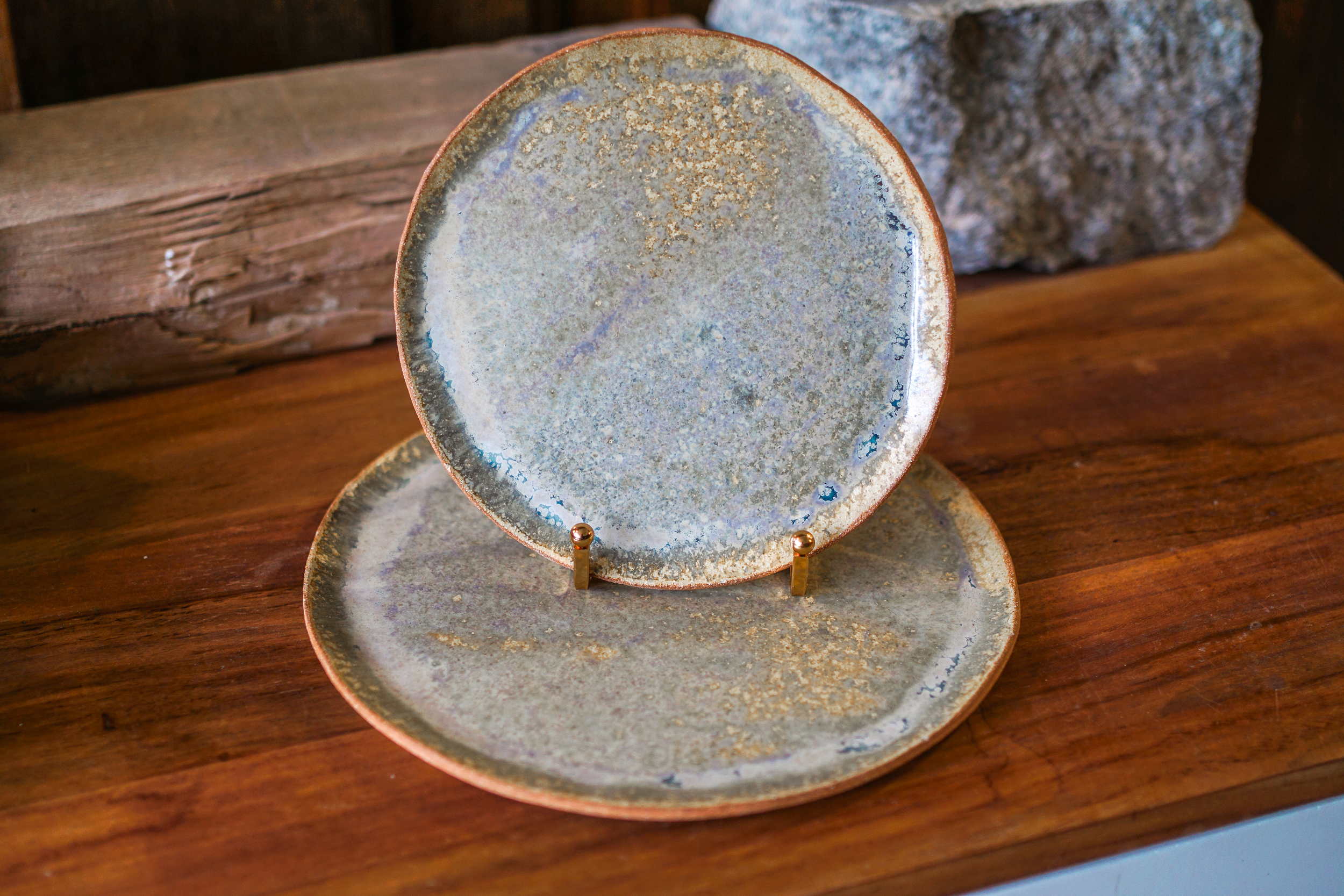 Duo dassiette vert lichen artisanale