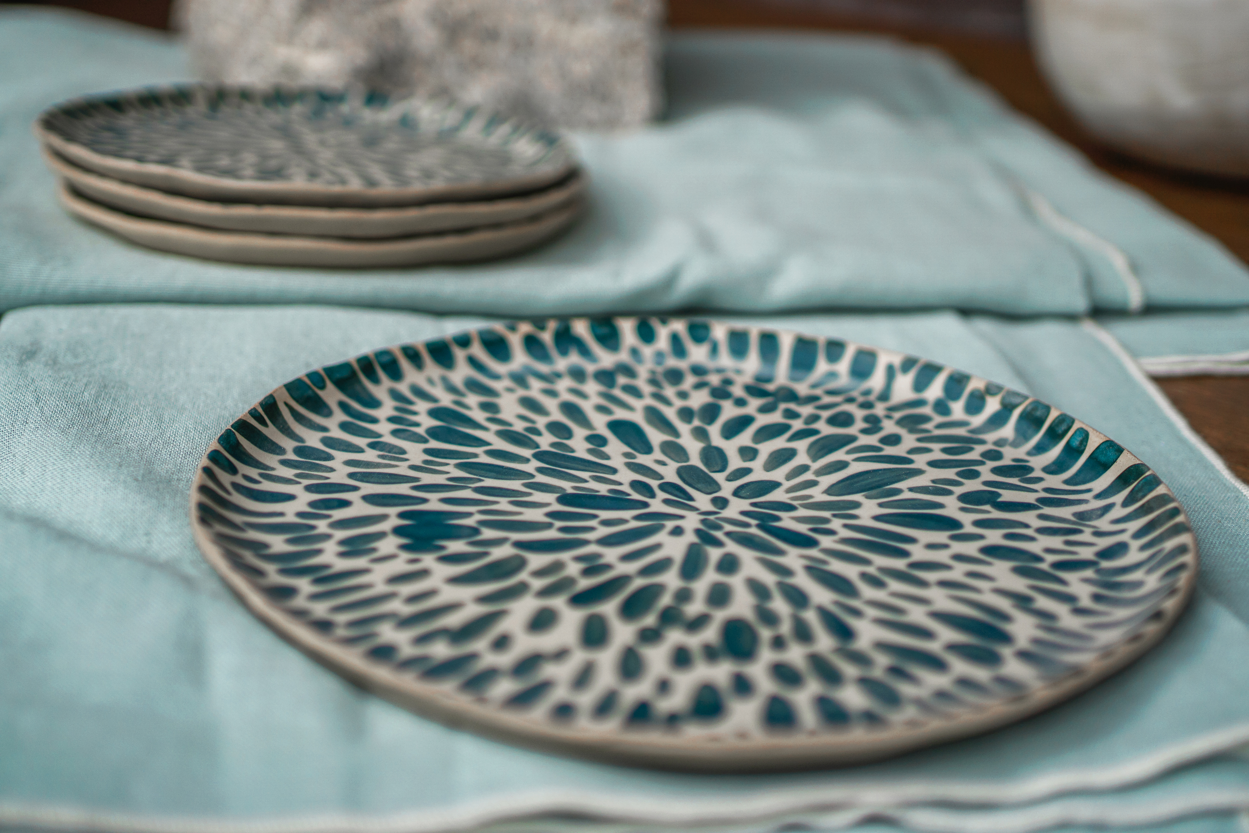 Assiette principale émail bleu nuit