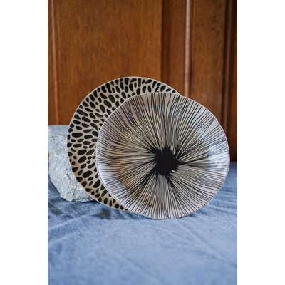 Assiette creuse et assiette principale rayure et touche de pinceau motifs à associer mix and match