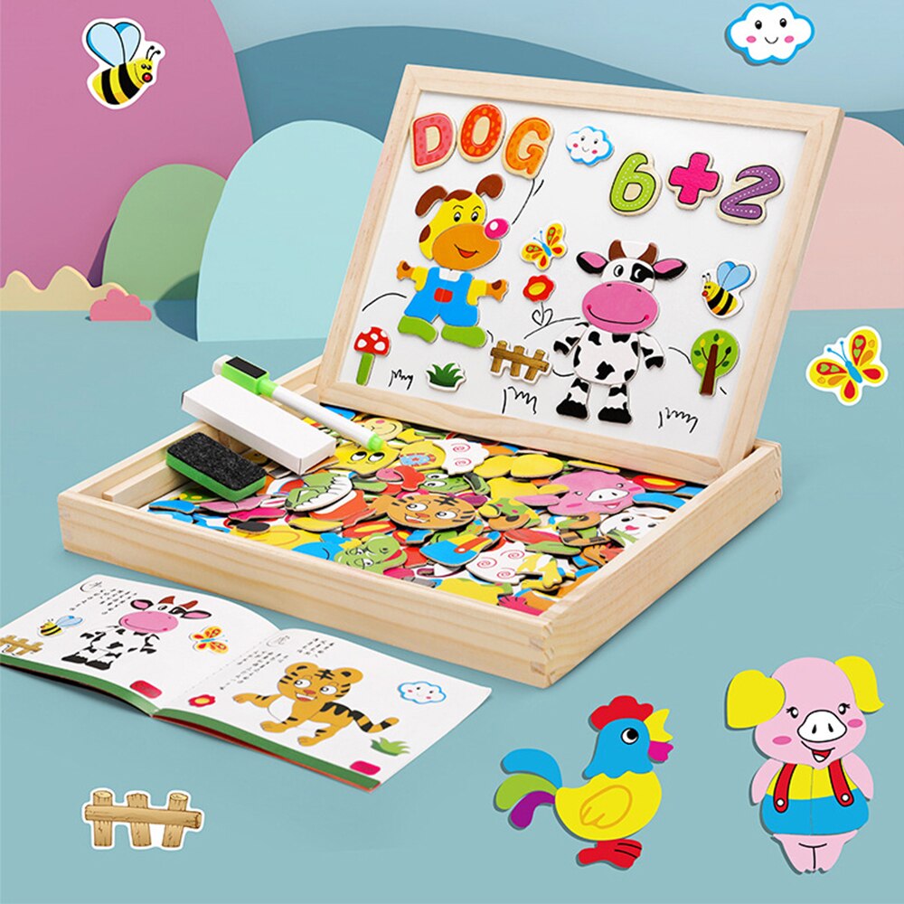 Planche-dessin-magn-tique-multifonction-en-bois-pour-enfants-puzzle-animal-criture-tableau-noir-apprentissage-ducation