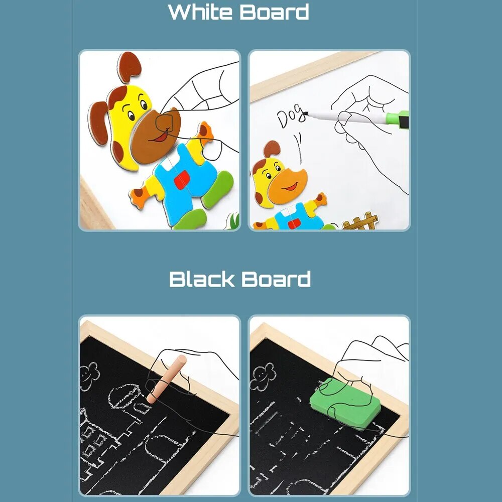 Planche-dessin-magn-tique-multifonction-en-bois-pour-enfants-puzzle-animal-criture-tableau-noir-apprentissage-ducation