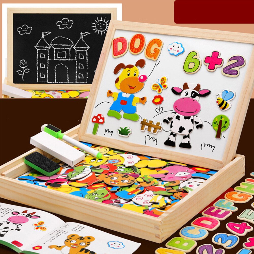Planche-dessin-magn-tique-multifonction-en-bois-pour-enfants-puzzle-animal-criture-tableau-noir-apprentissage-ducation