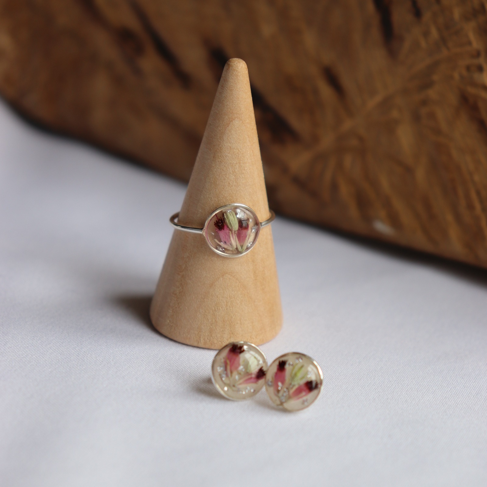 bague argent fleurs sechees bruyere resine