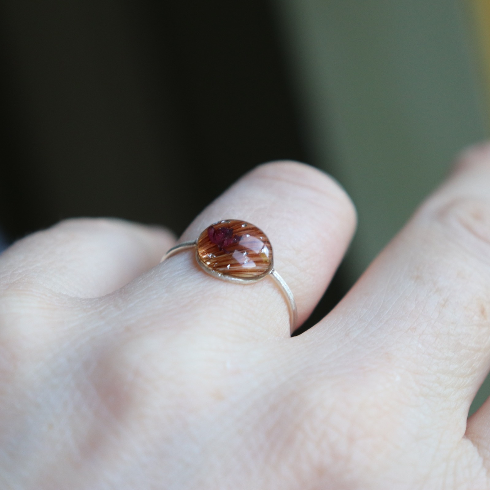 bague anneau transparent argent 925 crin de cheval, resine biosourcee, fleurs sechees a la main