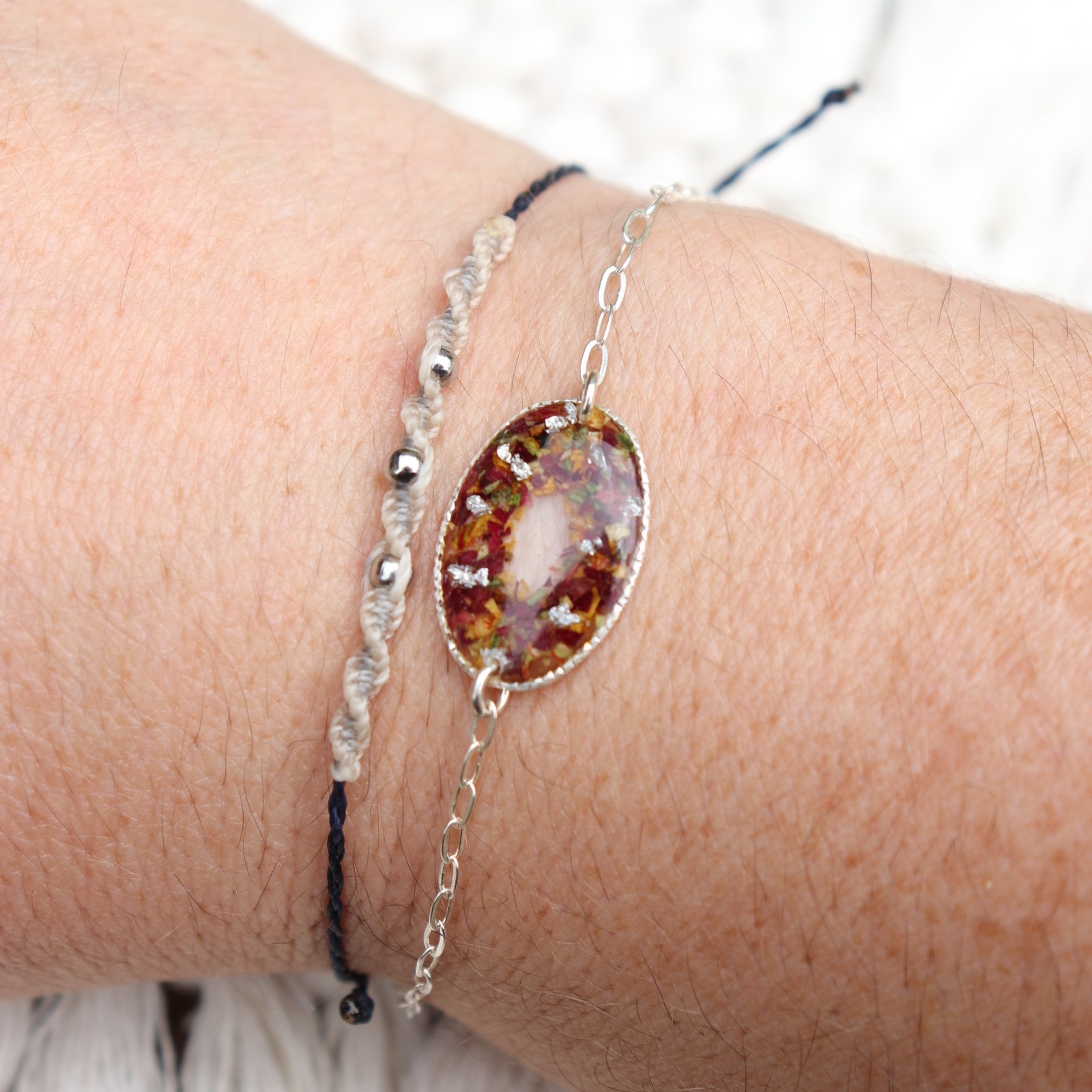 bracelet argent 925 fleurs sechees bouquet mariage