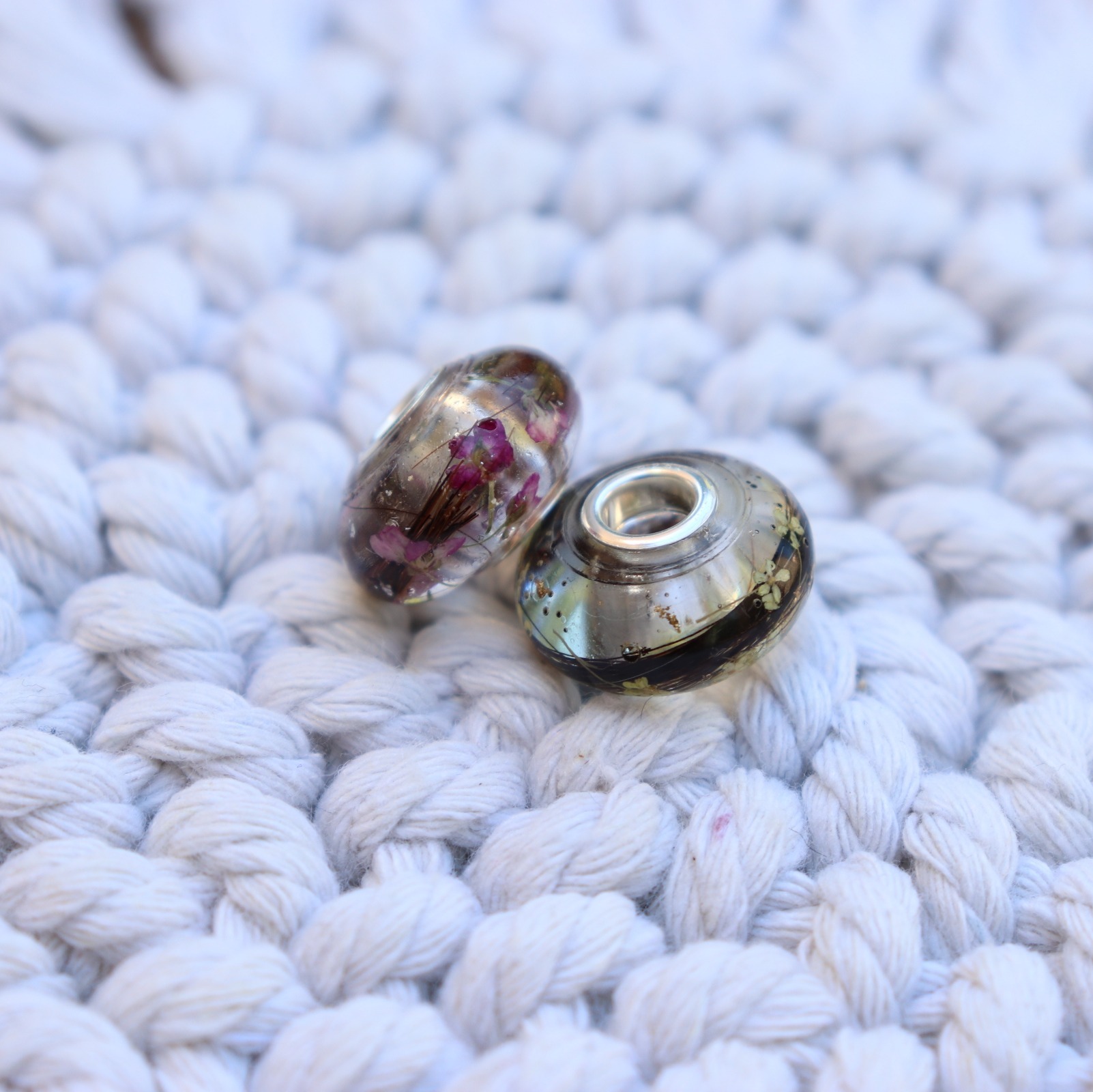 perle charm style pandora en resine, argent 925 et poils de chien, chat, lapin, cheval personnalisable