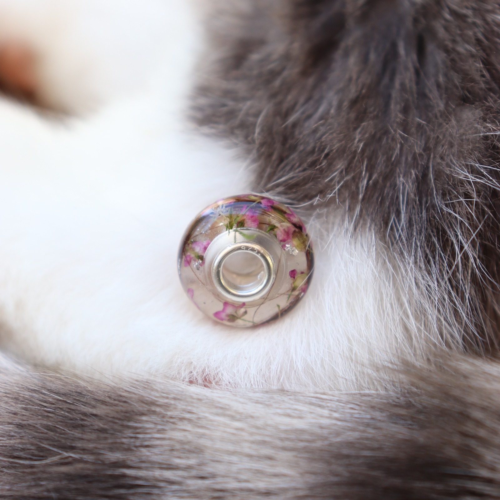 charm compatible pandora resine poils chien chat lapin crin cheval fleurs sechees argent 925