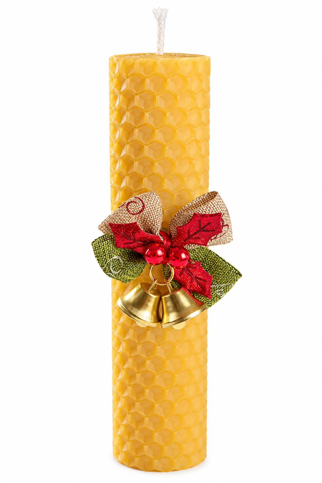 Bougie roulée de Noël en cire d’abeille — 13 cm