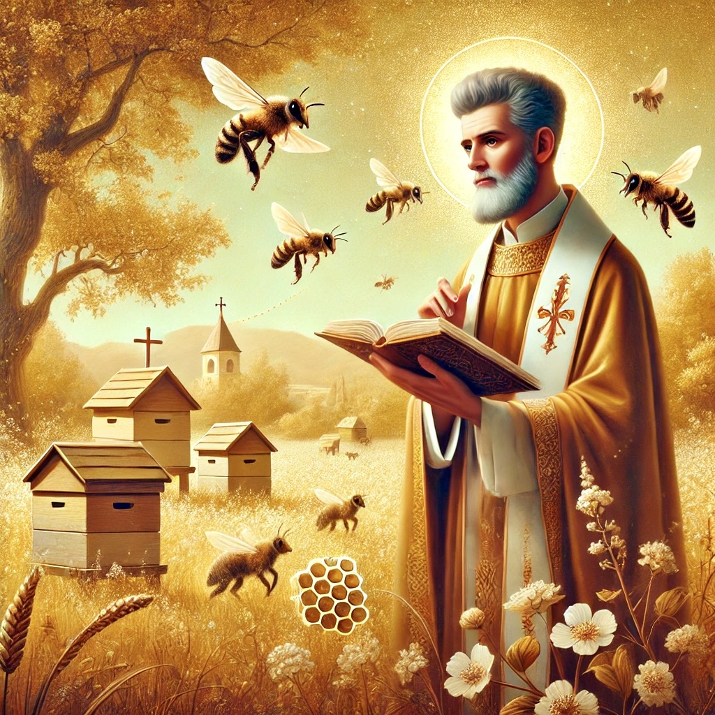 Illustration de Saint Ambroise et des abeilles