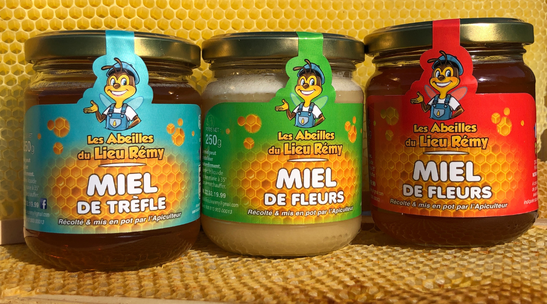 les 3 miels principaux (trèfle, printemps et été)