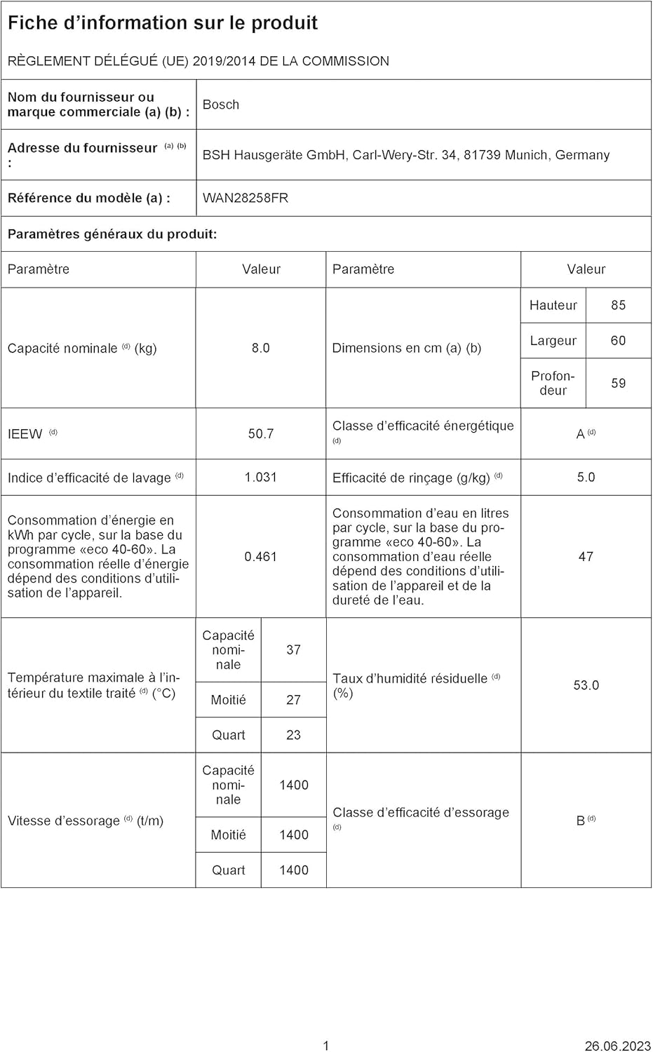 Lave-Linge Bosch WAN28258FR 9