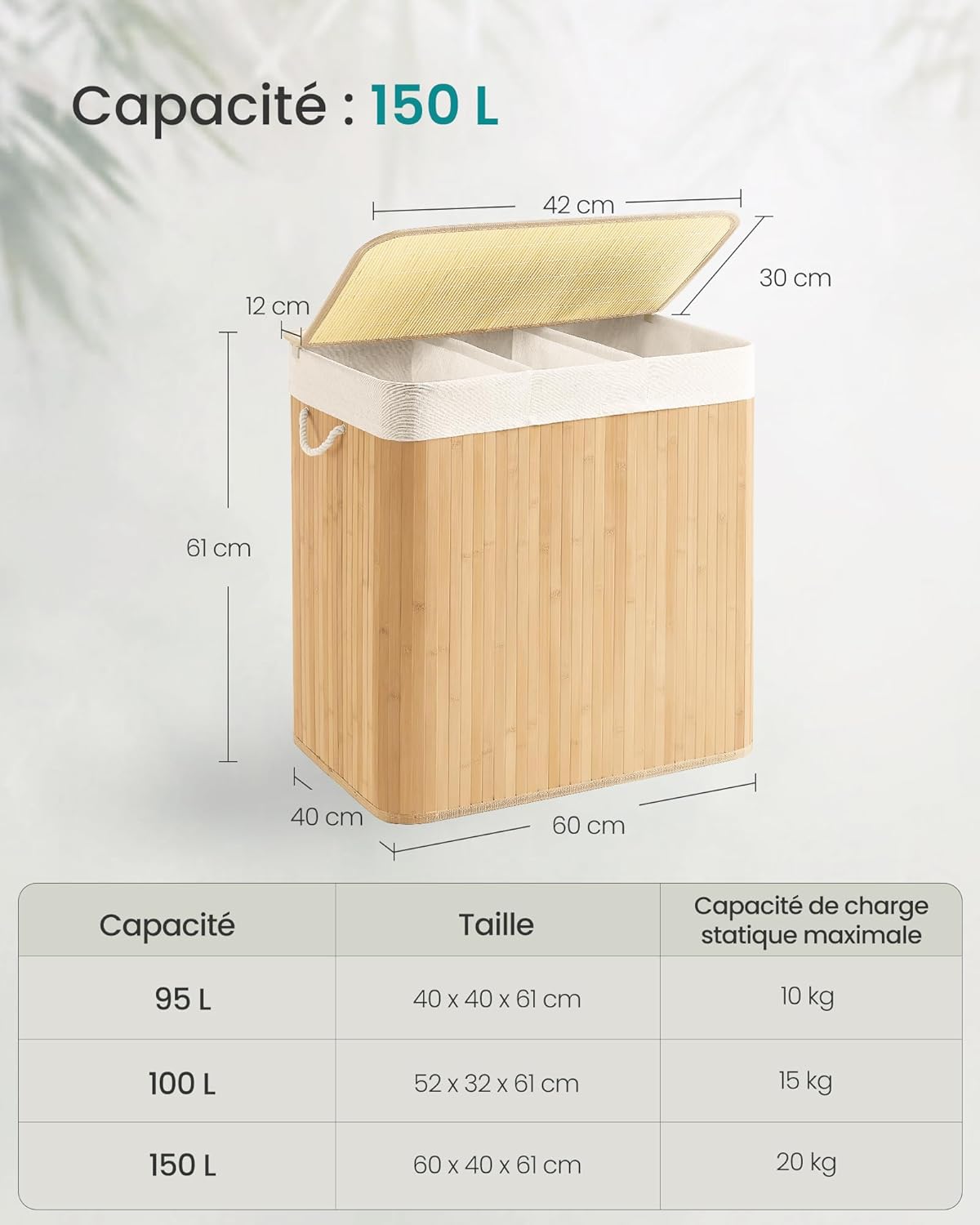 SONGMICS Panier Linge Bambou 6