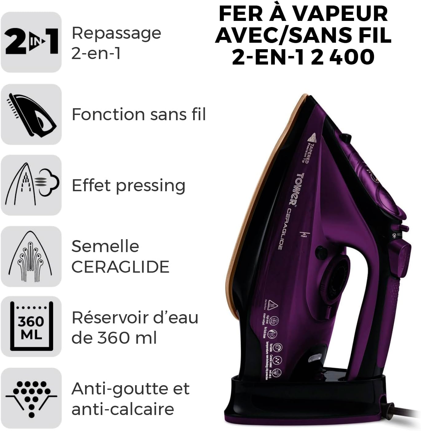 Fer à Repasser Vapeur Tower CeraGlide 2