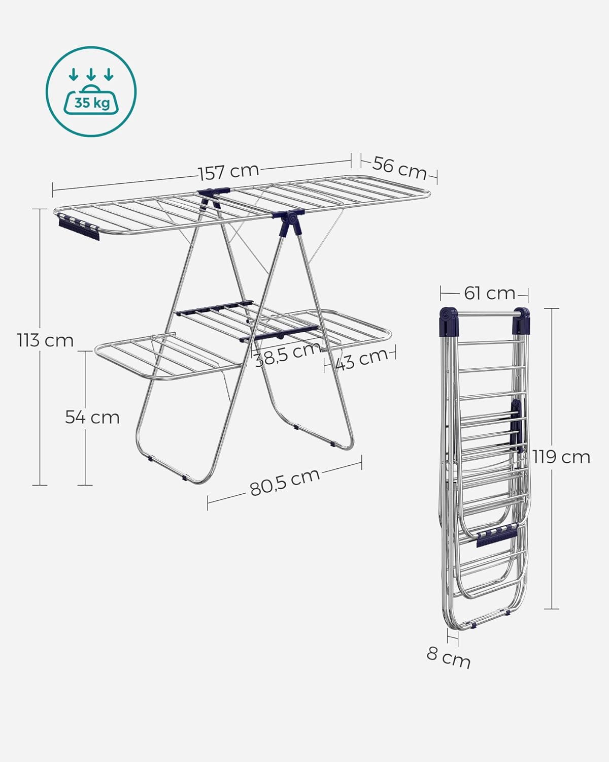 Étendoir à linge pliable SONGMICS LLR53BU 3