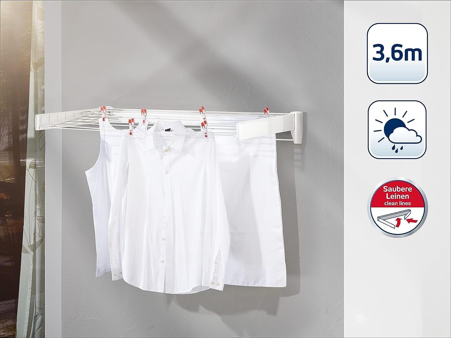 Étendoir à linge mural Leifheit Telegant 36 Protect Plus 2